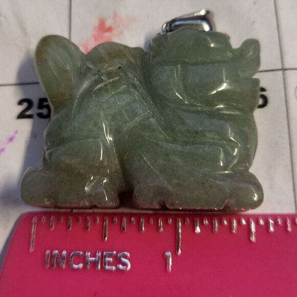 Vintage Carved Natural Green Aventurine Dragon Pendant - Picture 7 of 8
